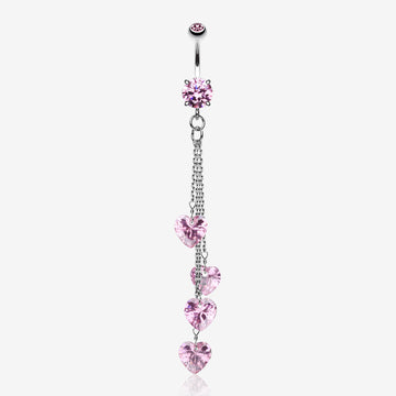 Heart Crystal Drops Belly Ring-Pink